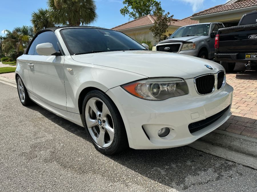 White BMW 1 Series convertible after a full detail